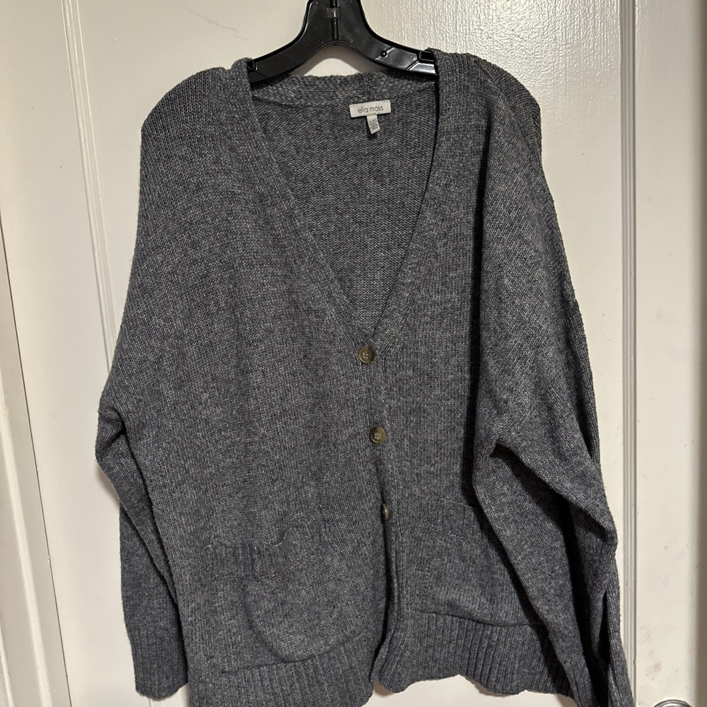 Ella Moss Womens Cardigan Sweater XL Gray Knit Long Sleeve Pockets